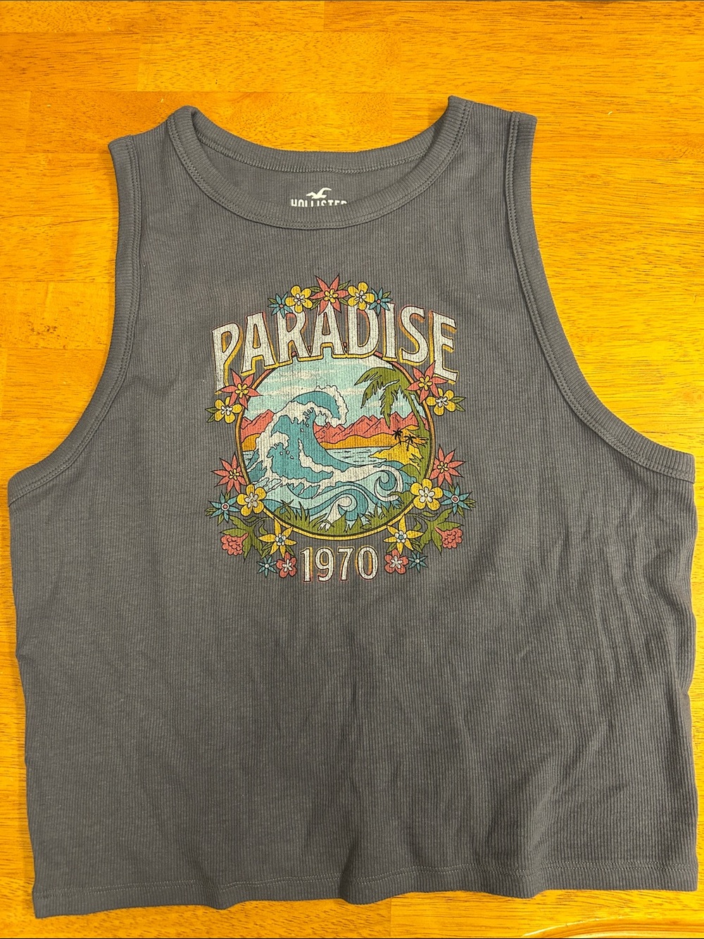 Hollister Paradise 1970 Beach Y2K Summer Tank Ribbed Graphic Crop Top Size XL